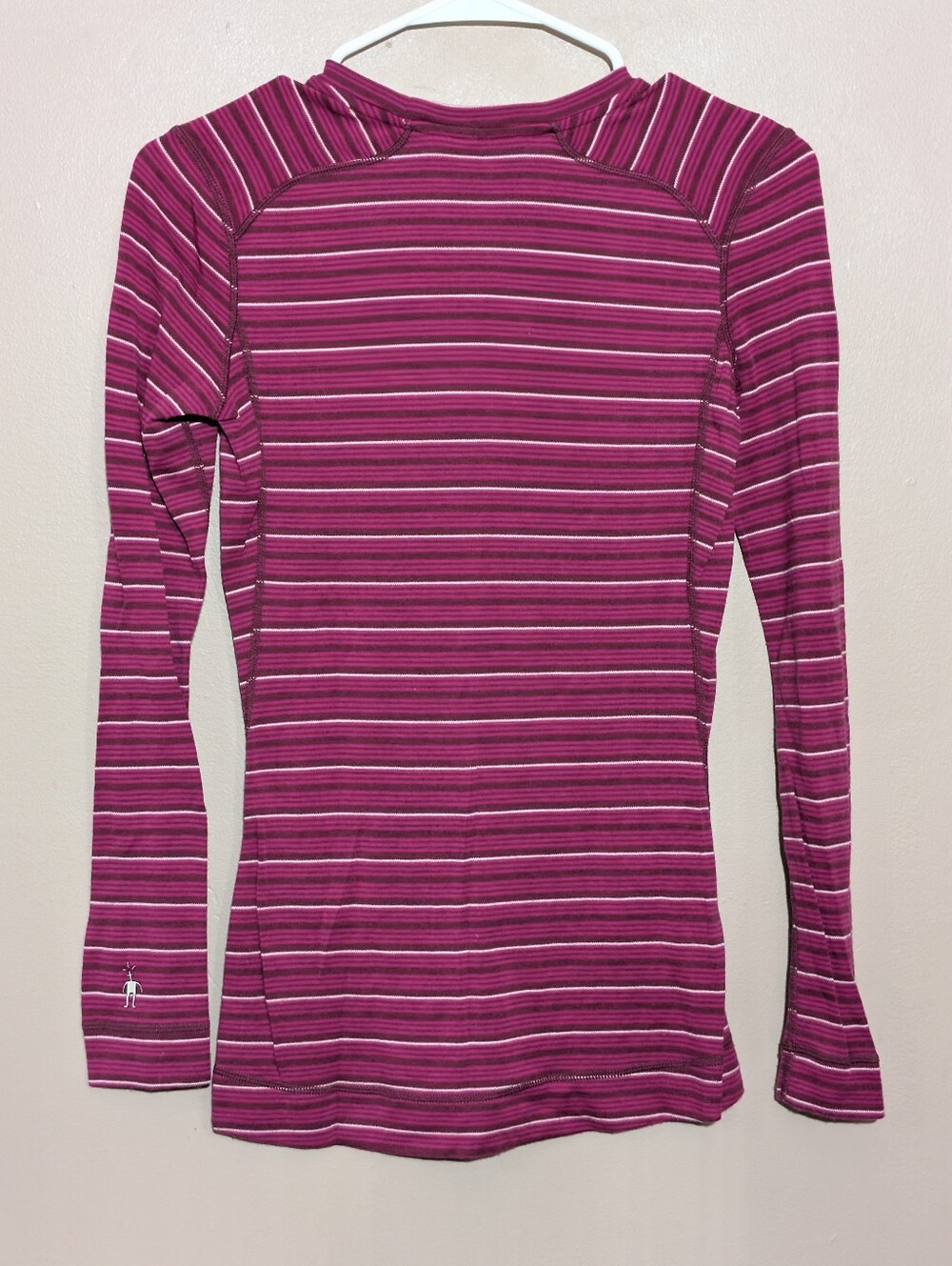 Smartwool Womens Merino Wool Long Sleeve Base Layer Top Magenta Striped S - Picture 6 of 6